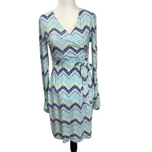 Dakini Womens Knit Faux Wrap Dress Chevron Pattern Size Small